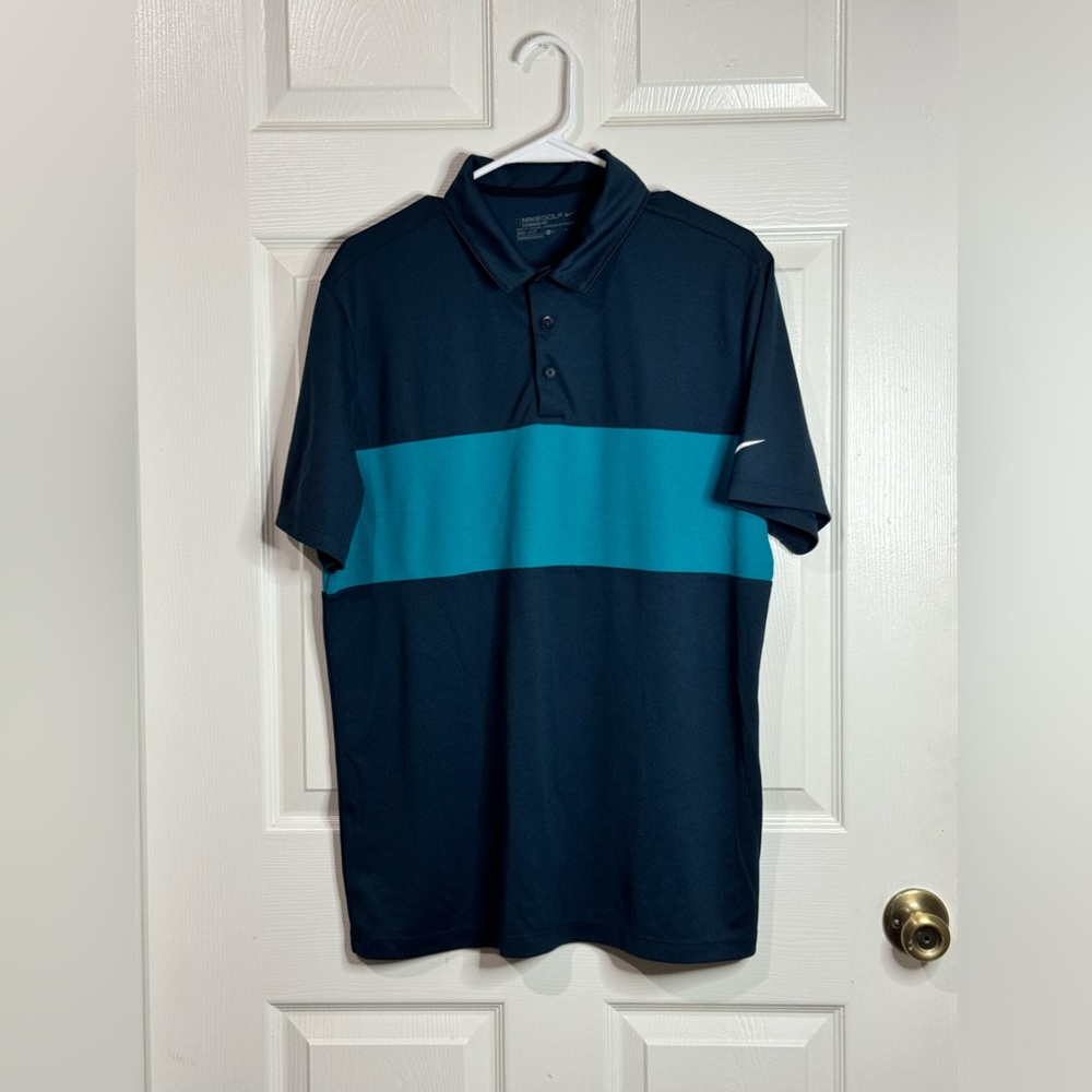 Nike Dri Fit Golf Polo Shirt Size L Two Toned Blue Short Sleeve Collared